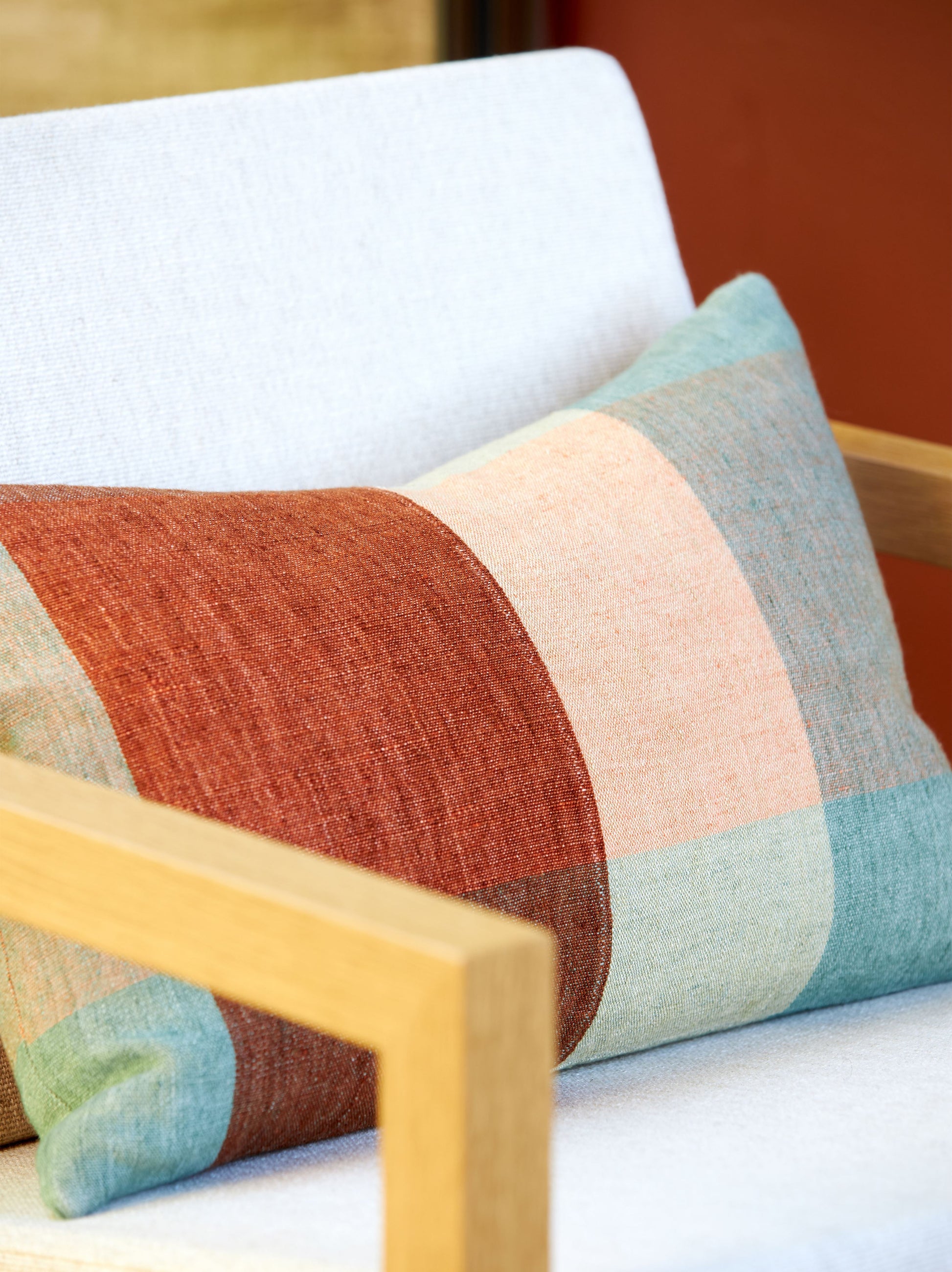 Clyde Handwoven Linen Cushion Cover Pea/Multi / 19.68"L x 11.81"W