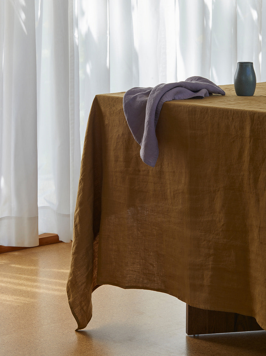 Ochre Linen Tablecloth Ochre / 61.02"L x 106.29"W