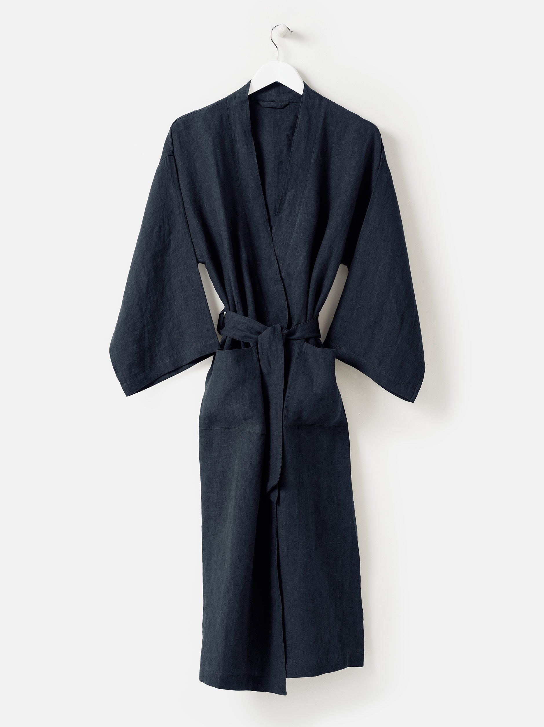 Blue Black Womens Linen Robe Blue Black / Large