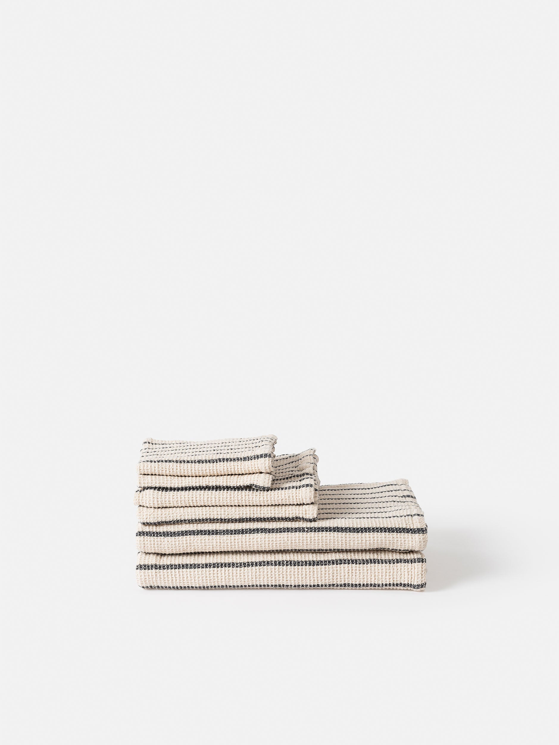 Stripe Waffle Bath Towel Natural/Navy / Bath Towel