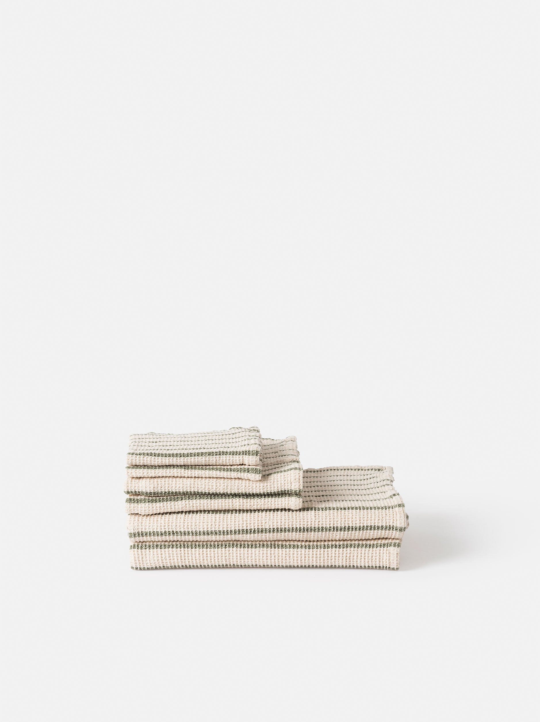 Stripe Waffle Bath Towel Natural/Olive / Bath Towel