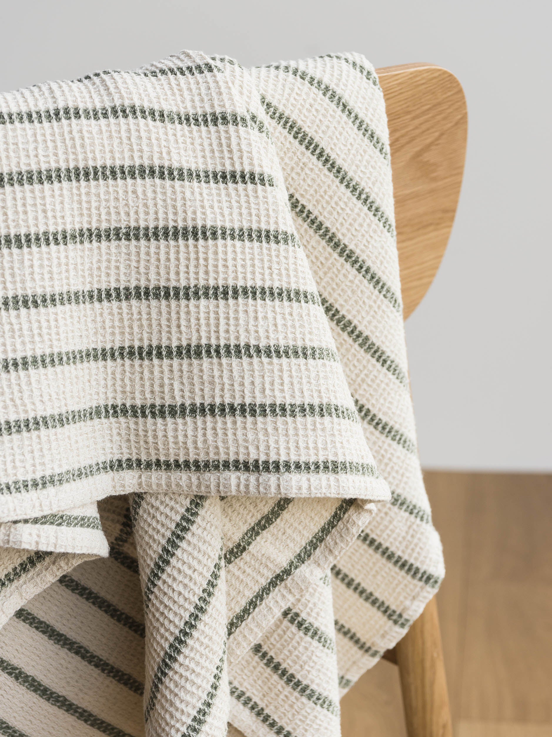Stripe Waffle Bath Towel Natural/Olive / Bath Towel