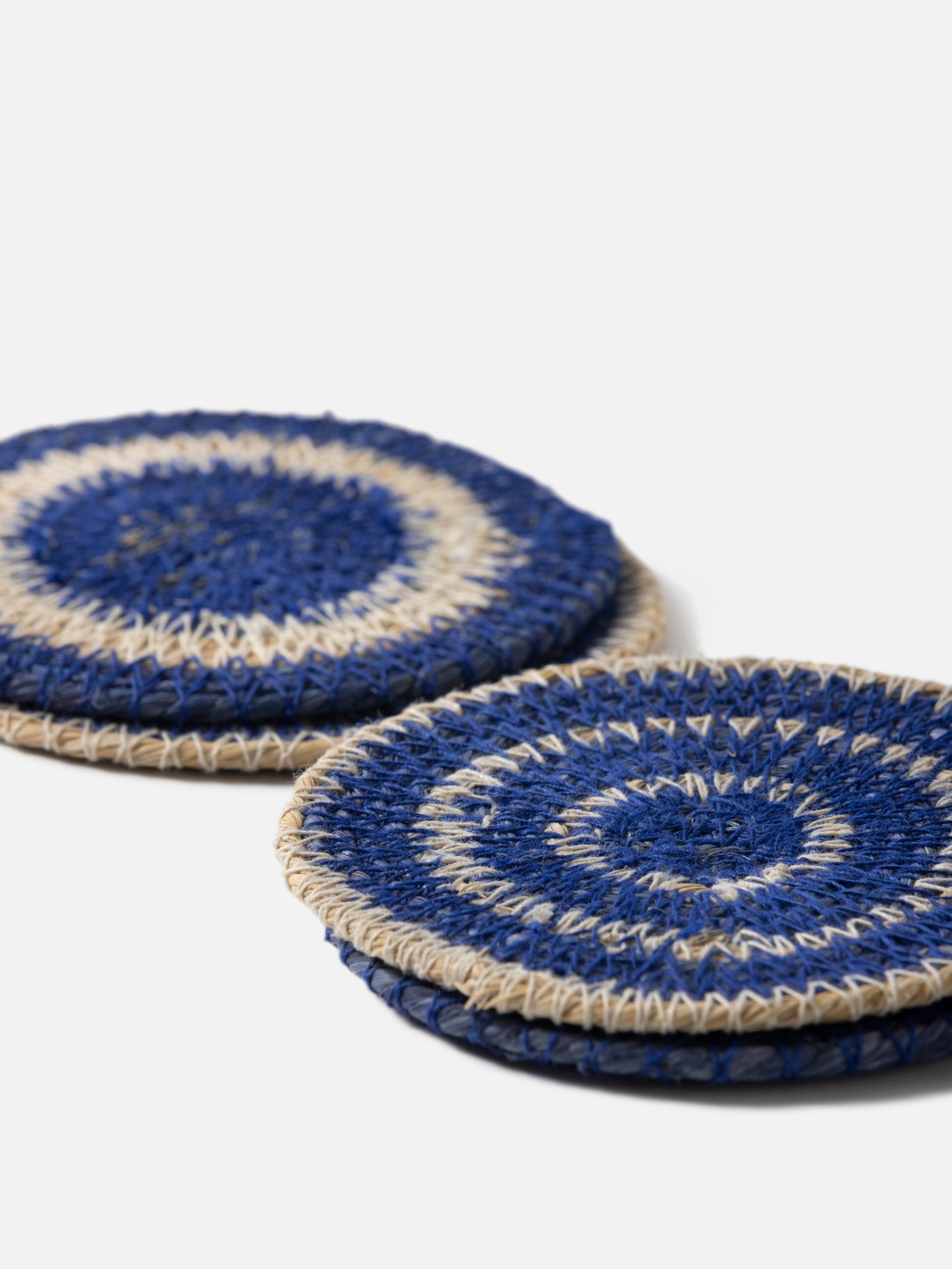 Agora Woven Coaster Set/4 Cobalt/Natural / 3.93"dia