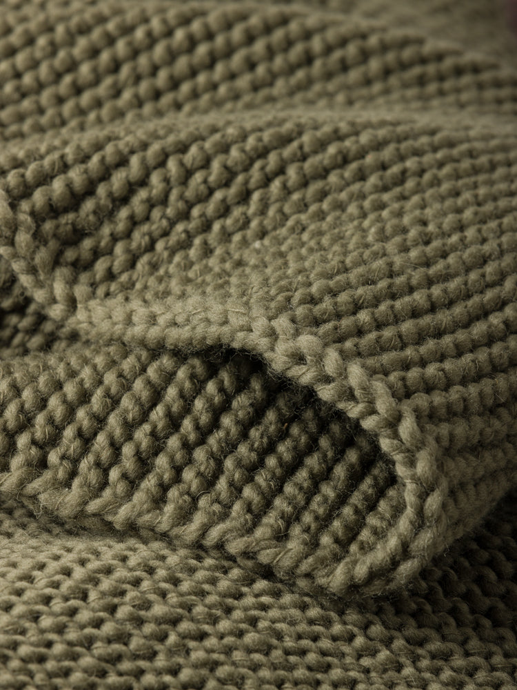 Wool Purl Knit Throw Cocoa Olive / 55.11"L x 70.86"W