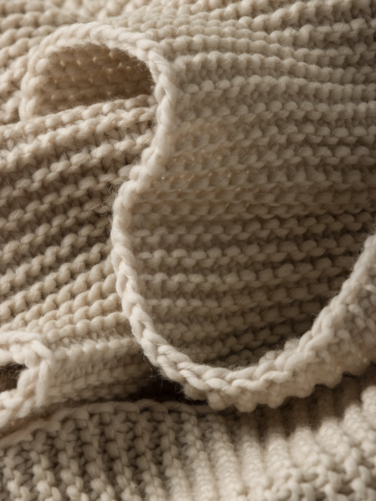 Wool Purl Knit Throw Cocoa Bone / 55.11"L x 70.86"W
