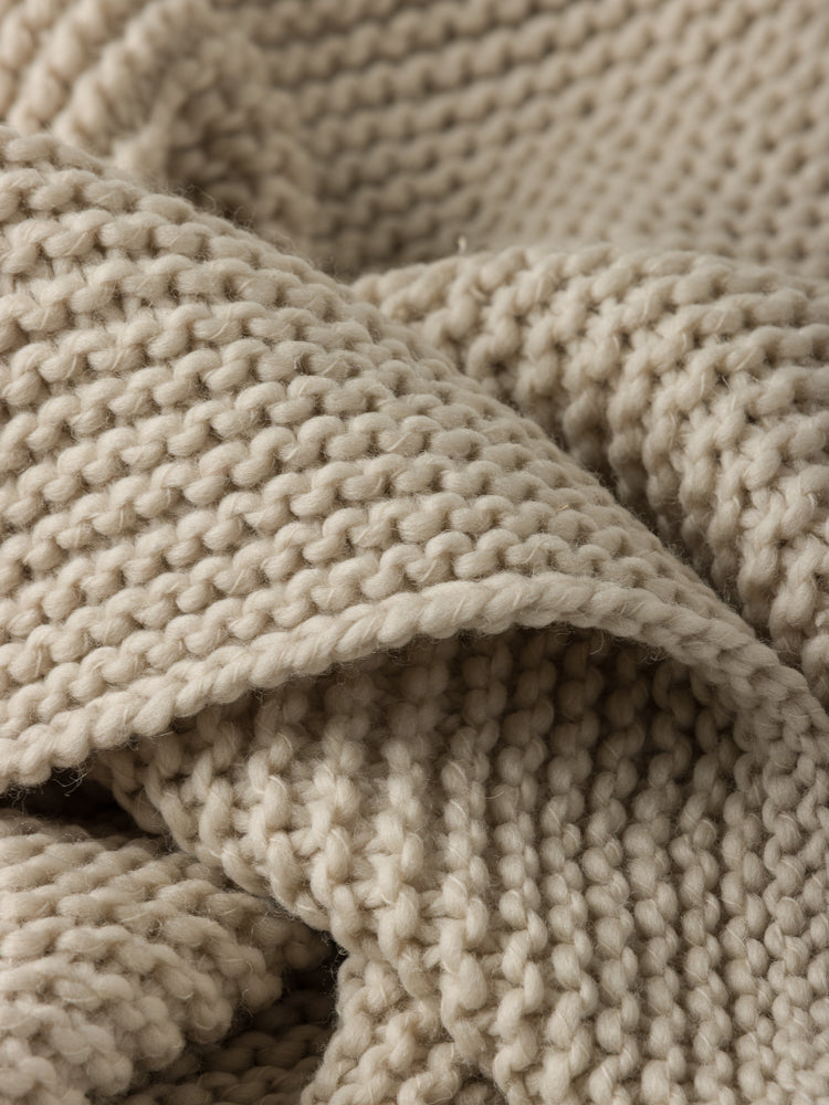 Wool Purl Knit Throw Cocoa Bone / 55.11"L x 70.86"W