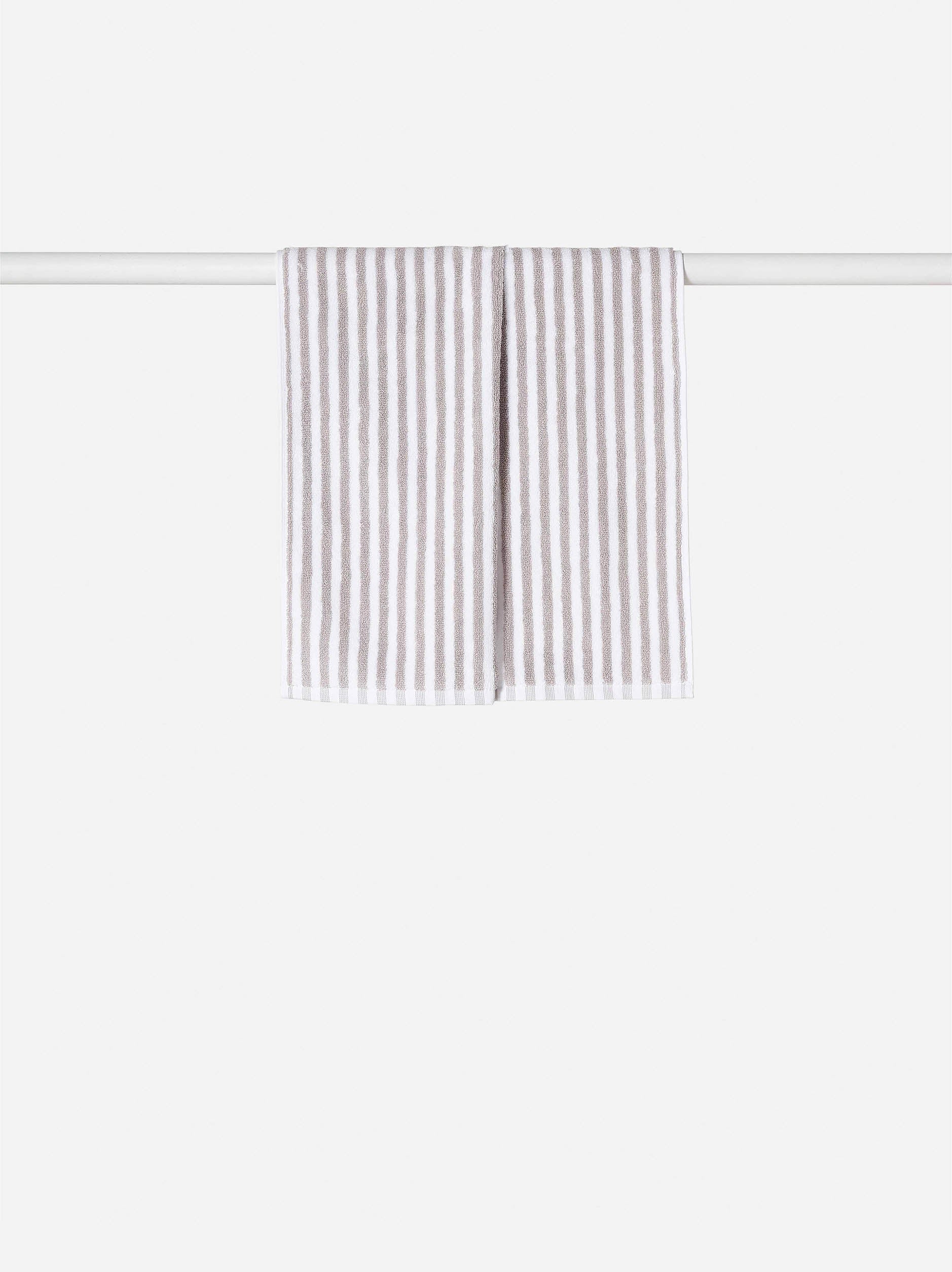 Wide Stripe Cotton Hand Towel Grey/White / Hand Towel