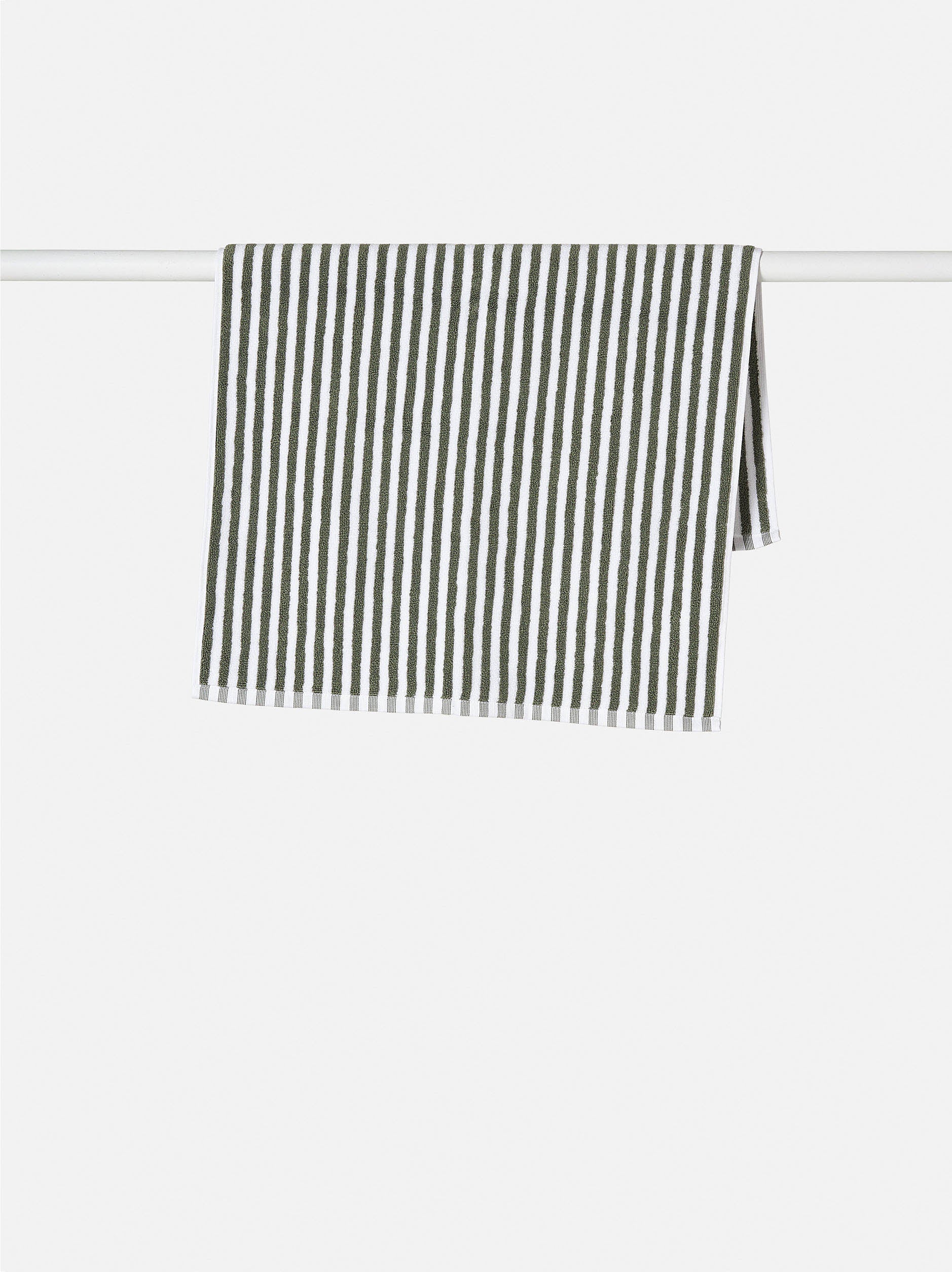 Wide Stripe Cotton Bath Mat Olive/White / Bath Mat