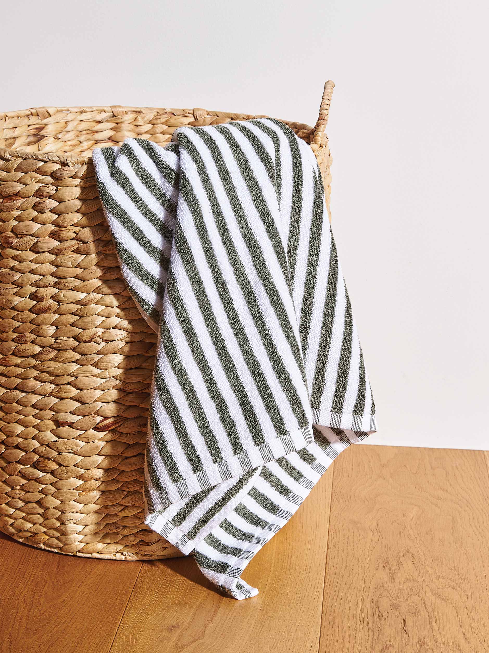 Wide Stripe Cotton Bath Mat Olive/White / Bath Mat