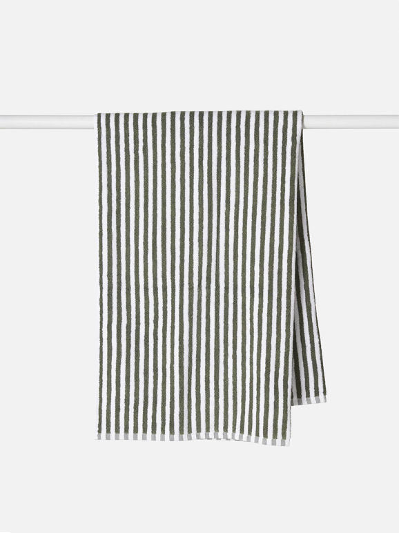 Wide Stripe Cotton Bath Towel Olive/White / Bath Towel