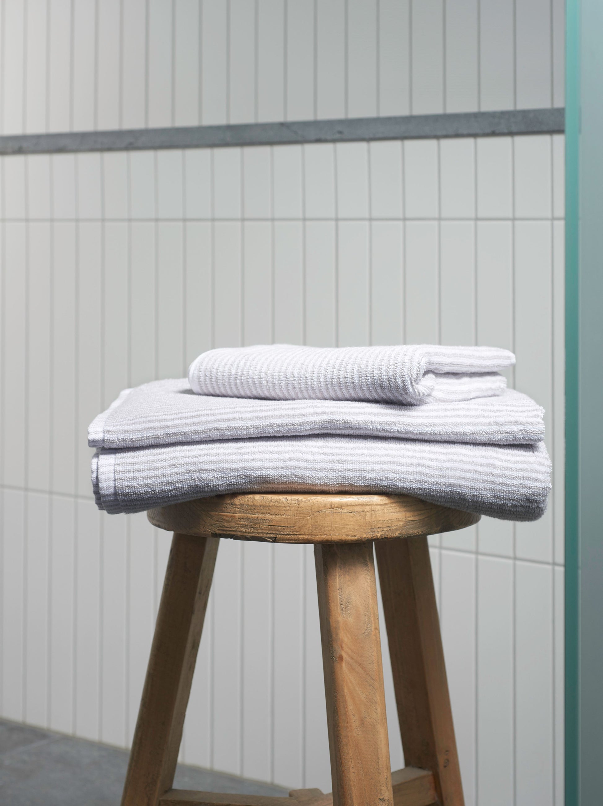 Stripe Cotton Hand Towel Grey/White / Hand Towel
