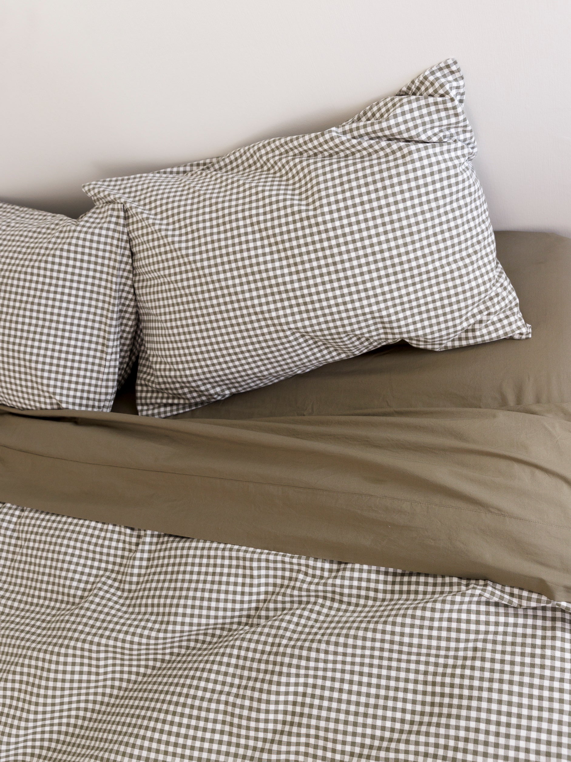 Gingham Organic Cotton King Pillowcase Pair Olive / King Pillowcase Pair
