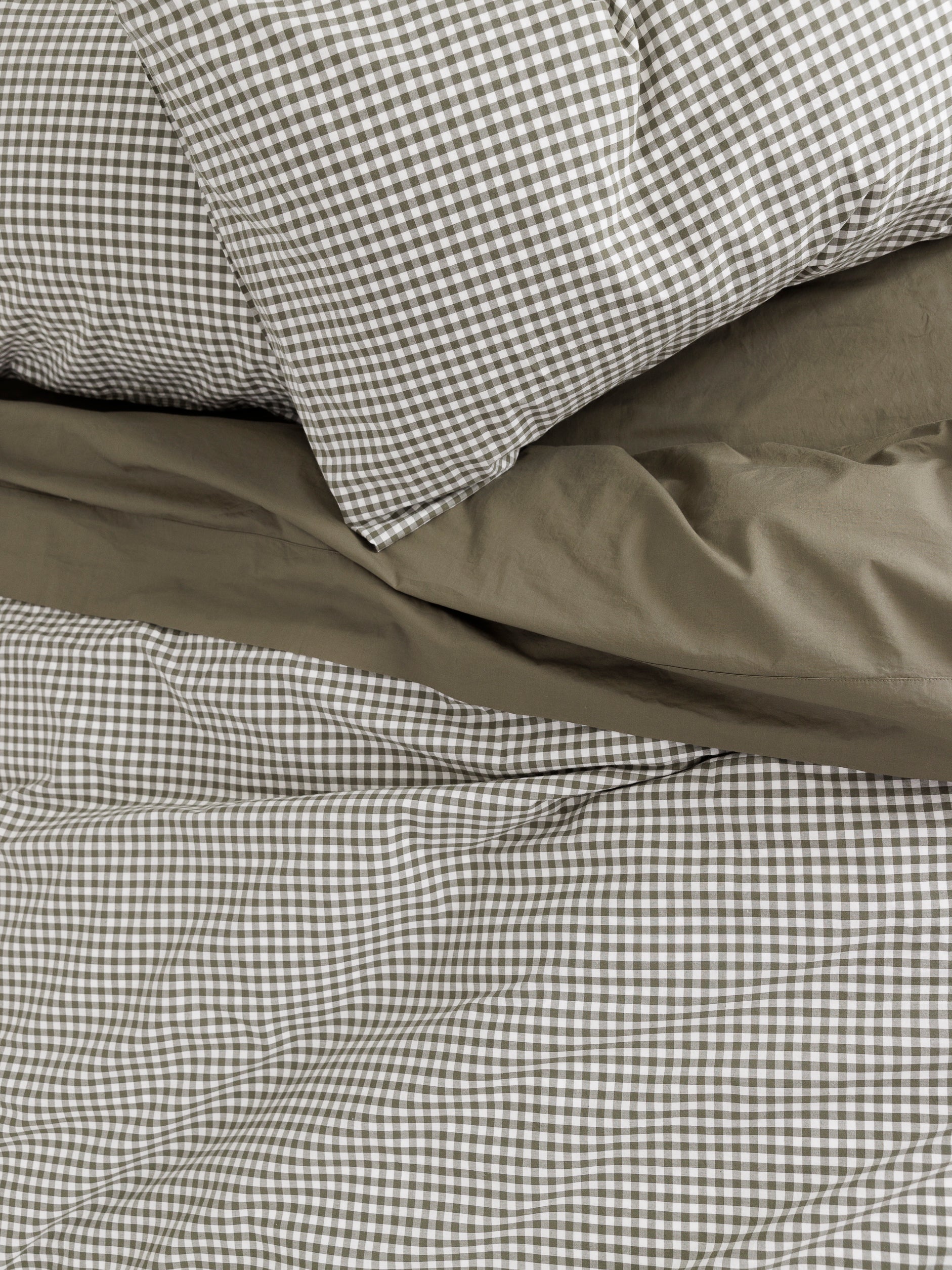 Gingham Organic Cotton Pillowcase Pair Olive / Pillowcase Pair