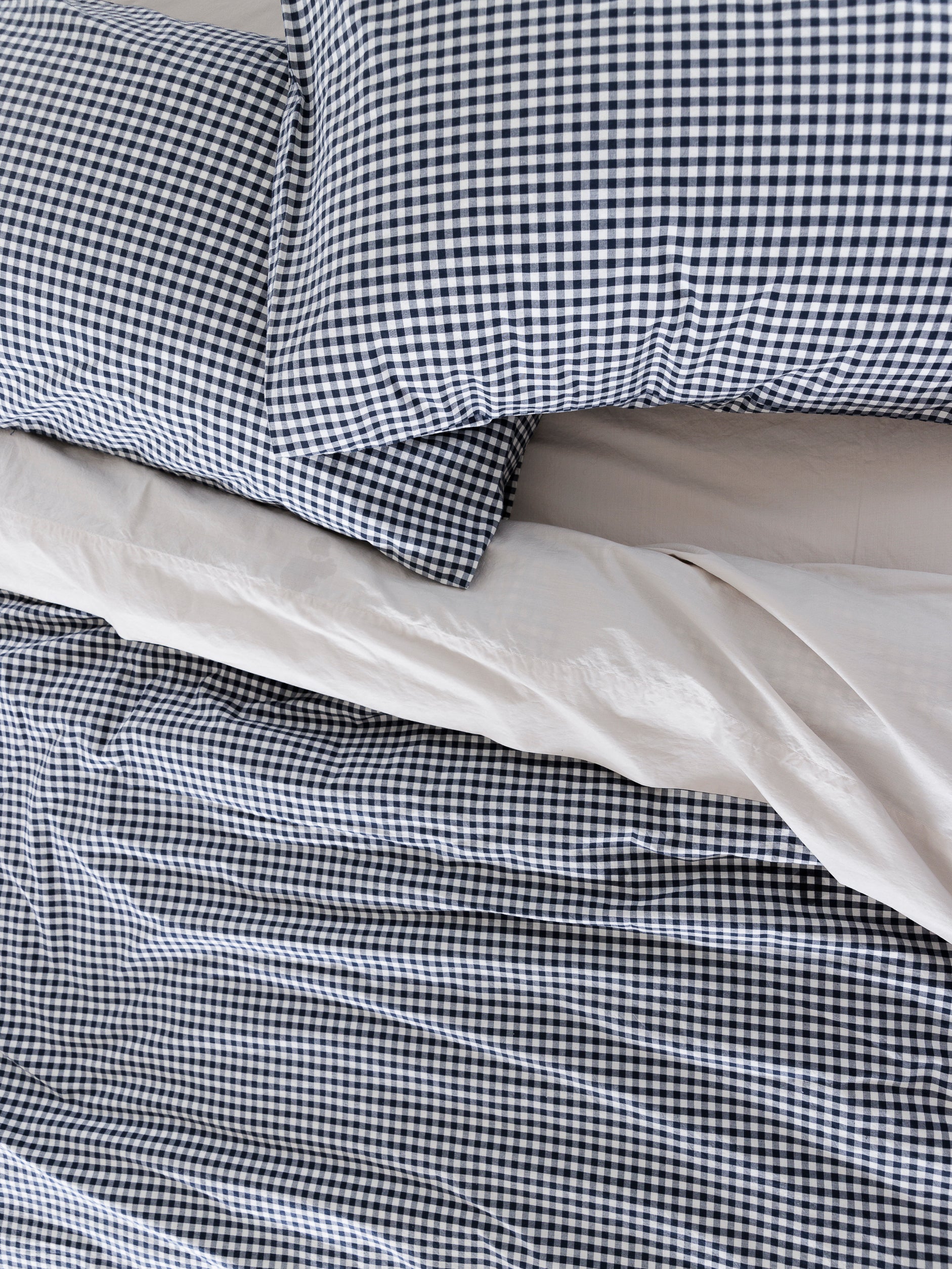 Gingham Organic Cotton King Pillowcase Pair Navy / King Pillowcase Pair
