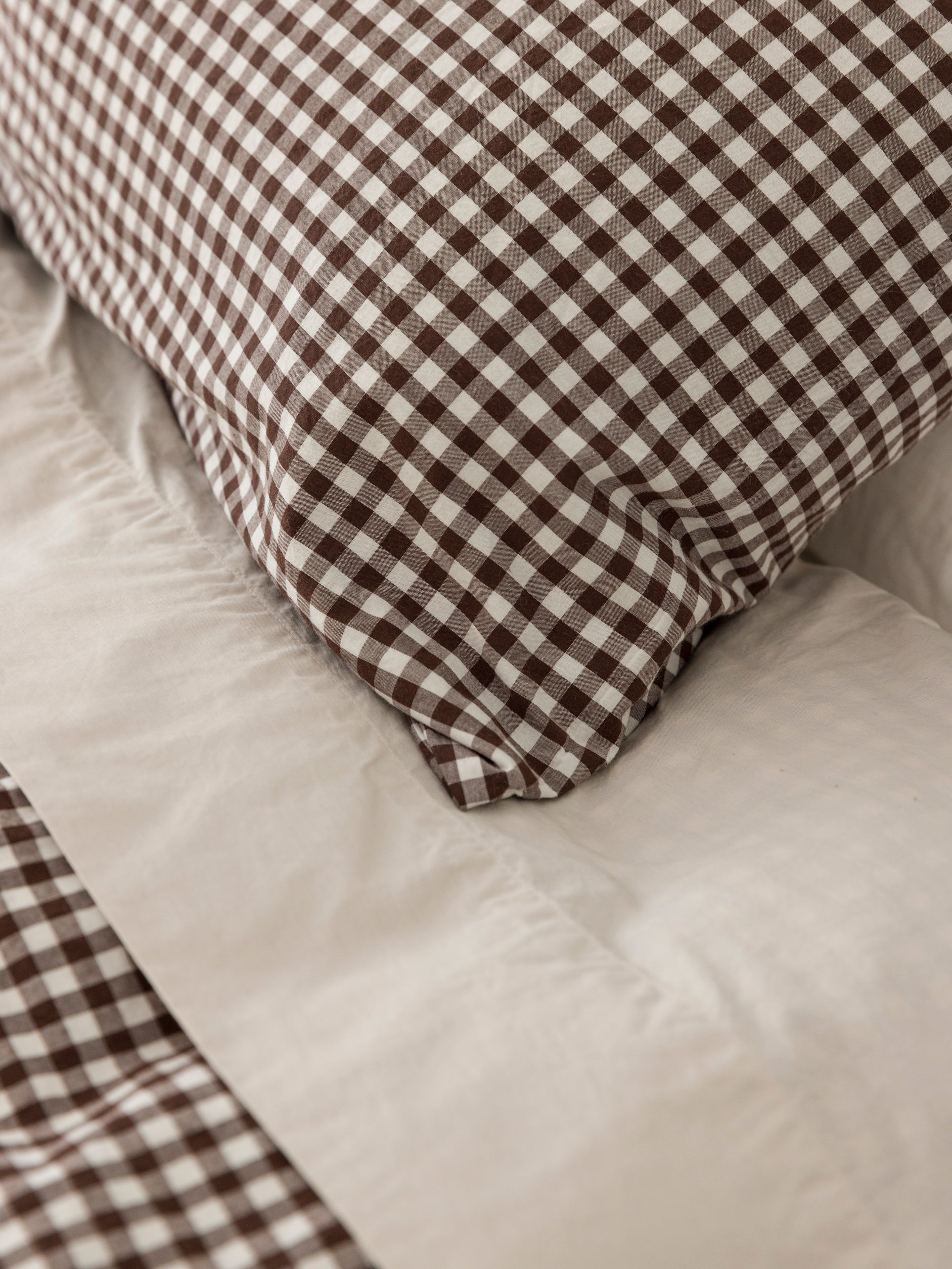 Gingham Organic Cotton King Pillowcase Pair Cocoa / King Pillowcase Pair