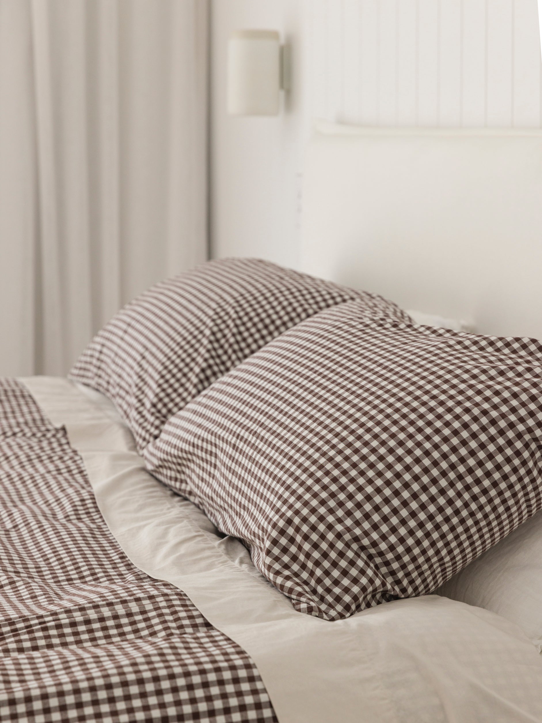 Gingham Organic Cotton Pillowcase Pair Cocoa / Pillowcase Pair